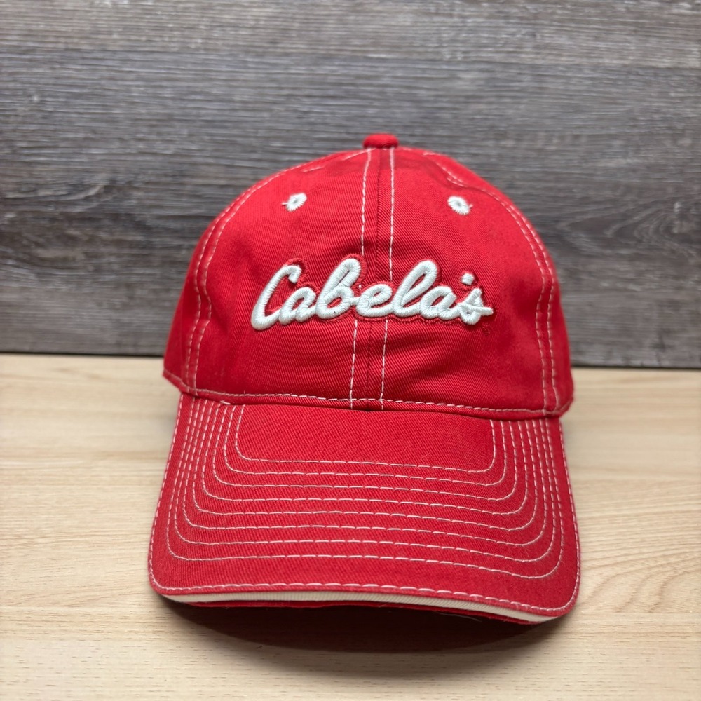 Cabela's Hat Cap Strap Back Red World's Foremost Outfitter Hunting Fishing